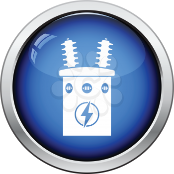 Electric transformer icon. Glossy button design. Vector illustration.