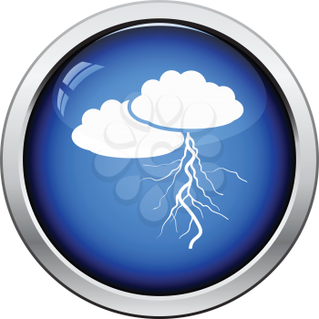 Clouds and lightning icon. Glossy button design. Vector illustration.