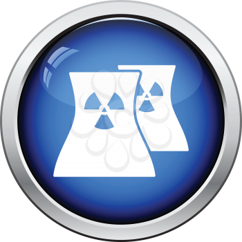 Nuclear station icon. Glossy button design. Vector illustration.