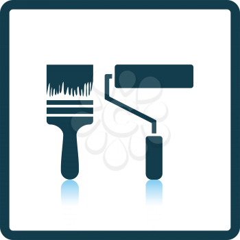 Icon of construction paint brushes. Shadow reflection design. Vector illustration.