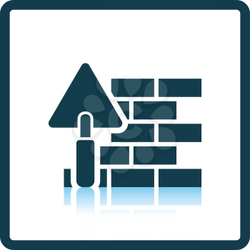 Icon of brick wall with trowel. Shadow reflection design. Vector illustration.