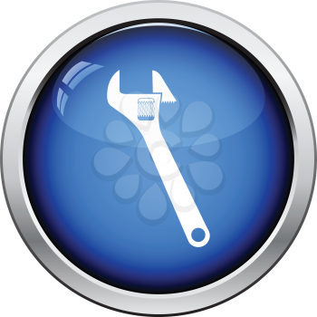 Icon of adjustable wrench. Glossy button design. Vector illustration.