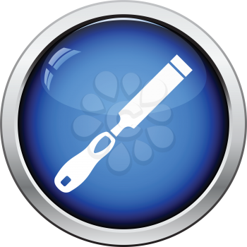 Icon of chisel. Glossy button design. Vector illustration.