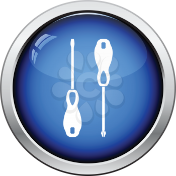 Icon of screwdriver. Glossy button design. Vector illustration.