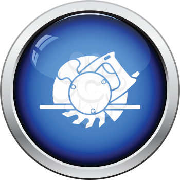 Icon of circular saw. Glossy button design. Vector illustration.