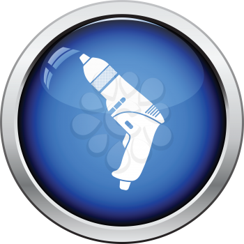 Icon of electric drill. Glossy button design. Vector illustration.