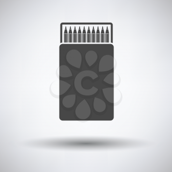 Pencil box icon on gray background, round shadow. Vector illustration.
