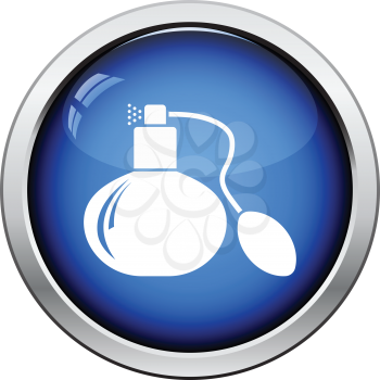 Cologne spray icon. Glossy button design. Vector illustration.