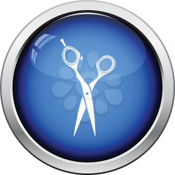 Hair scissors icon. Glossy button design. Vector illustration.