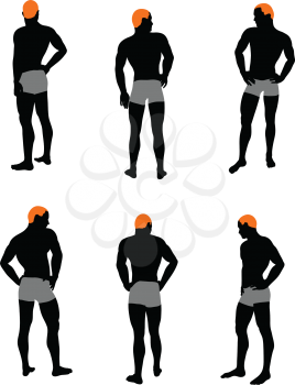 Set of men silhouette. Very smooth and detailed with color hairstyle. Vector illustration.    
