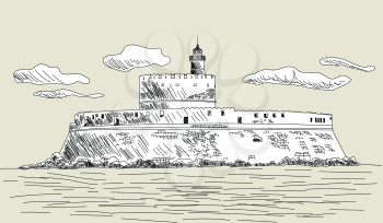 Rhodes ancient fort. Sketch design. Vector illustration.