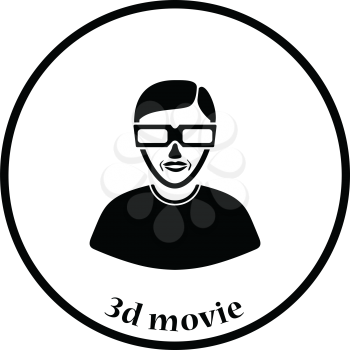 Man with 3d glasses icon. Thin circle design. Vector illustration.