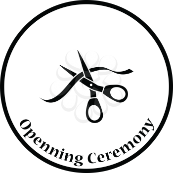 Ceremony ribbon cut icon. Thin circle design. Vector illustration.