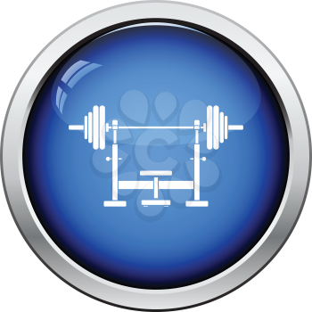 Bench with barbel icon. Glossy button design. Vector illustration.