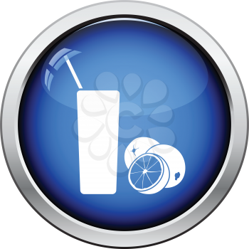 Orange juice glass icon. Glossy button design. Vector illustration.