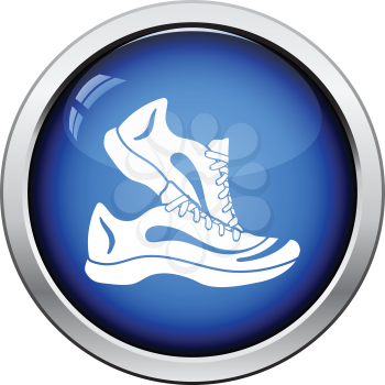 Fitness sneakers icon. Glossy button design. Vector illustration.