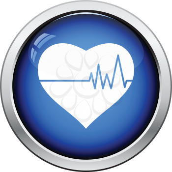 Heart with cardio diagram icon. Glossy button design. Vector illustration.