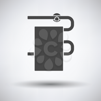Heated towel rail icon on gray background with round shadow. Vector illustration.