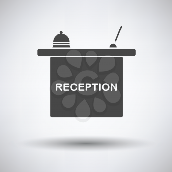 Hotel reception desk icon on gray background with round shadow. Vector illustration.