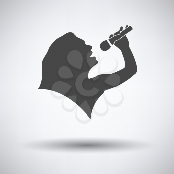 Karaoke womans silhouette icon on gray background, round shadow. Vector illustration.