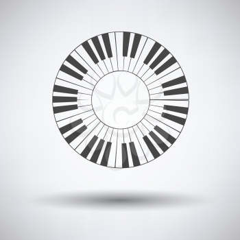 Piano circle keyboard icon on gray background, round shadow. Vector illustration.