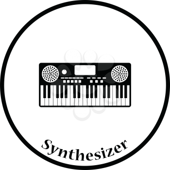 Music synthesizer icon. Thin circle design. Vector illustration.