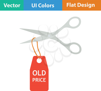 Scissors cut old price tag icon. Flat design. Vector illustration.