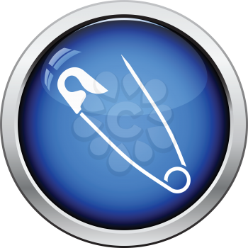 Tailor safety pin icon. Glossy button design. Vector illustration.