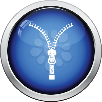 Sewing zip line icon. Glossy button design. Vector illustration.