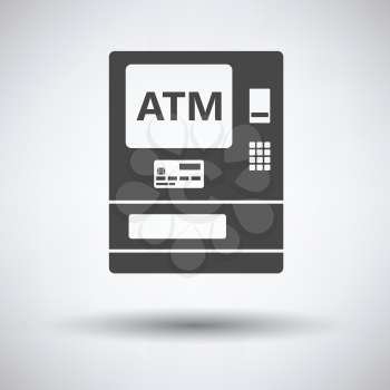 ATM icon on gray background, round shadow. Vector illustration.