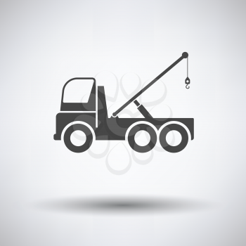 Car towing truck icon on gray background, round shadow. Vector illustration.