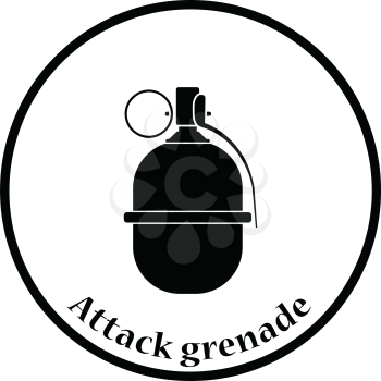 Attack grenade icon. Thin circle design. Vector illustration.