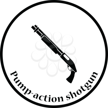 Pump-action shotgun icon. Thin circle design. Vector illustration.