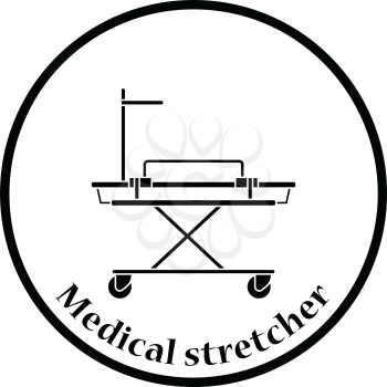 Medical stretcher icon. Thin circle design. Vector illustration.