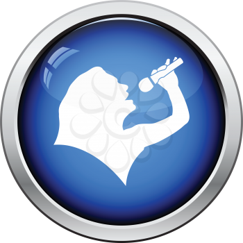 Karaoke womans silhouette icon. Glossy button design. Vector illustration.