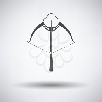Crossbow icon on gray background, round shadow. Vector illustration.