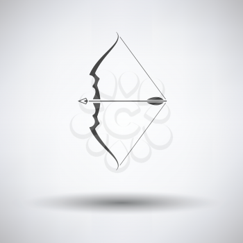 Bow with arrow icon on gray background, round shadow. Vector illustration.