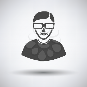 Man with 3d glasses icon on gray background, round shadow. Vector illustration.