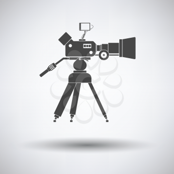 Movie camera icon on gray background, round shadow. Vector illustration.