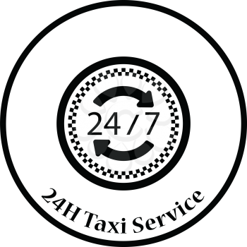 24 hour taxi service icon. Thin circle design. Vector illustration.
