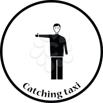 Catching taxi icon. Thin circle design. Vector illustration.