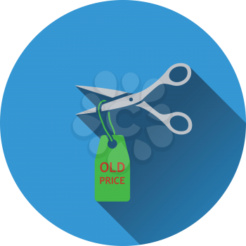 Scissors cut old price tag icon. Flat color design. Vector illustration.