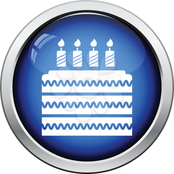 Party cake icon. Glossy button design. Vector illustration.