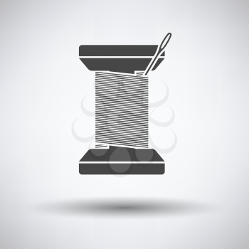 Sewing reel with thread icon on gray background, round shadow. Vector illustration.