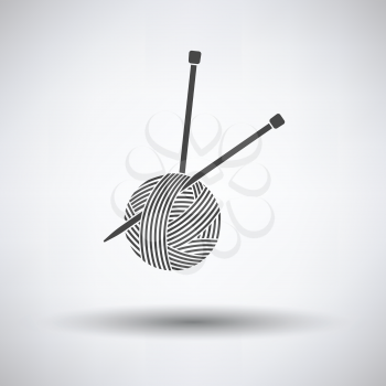 Yarn ball with knitting needles icon on gray background, round shadow. Vector illustration.
