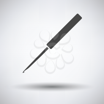 Crochet hook icon on gray background, round shadow. Vector illustration.