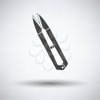 Seam ripper icon on gray background, round shadow. Vector illustration.