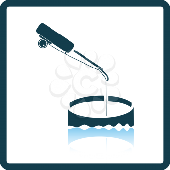 Icon of Fishing winter tackle . Shadow reflection design. Vector illustration.