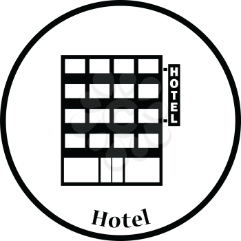 Hotel building icon. Thin circle design. Vector illustration.