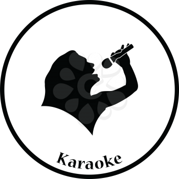 Karaoke womans silhouette icon. Thin circle design. Vector illustration.